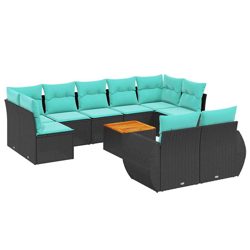 Set canapele de grădină cu 10 piese și perne, poliratan negru