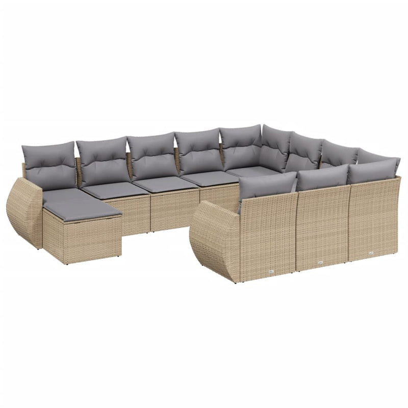 Set canapele de grădină cu perne, 11 piese, bej, poliratan