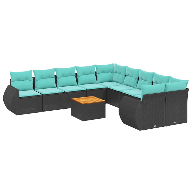 Set canapele de grădină cu 11 piese și perne, poliratan negru