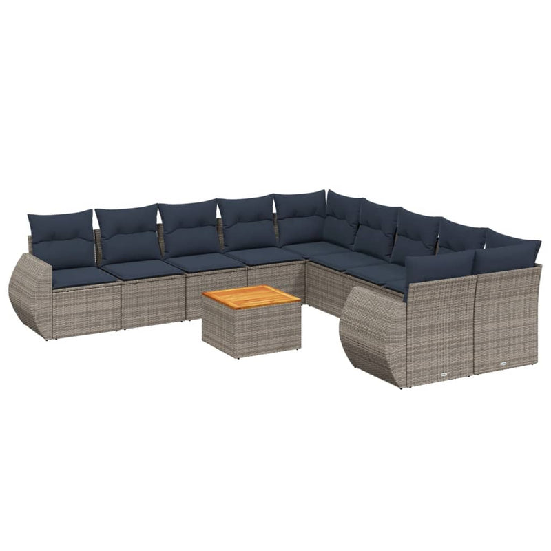 Set canapele de grădină cu 11 piese și perne, gri, poliratan