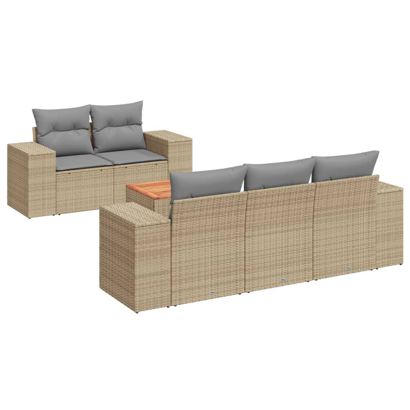 Set canapele de grădină cu perne, 6 piese, bej, poliratan