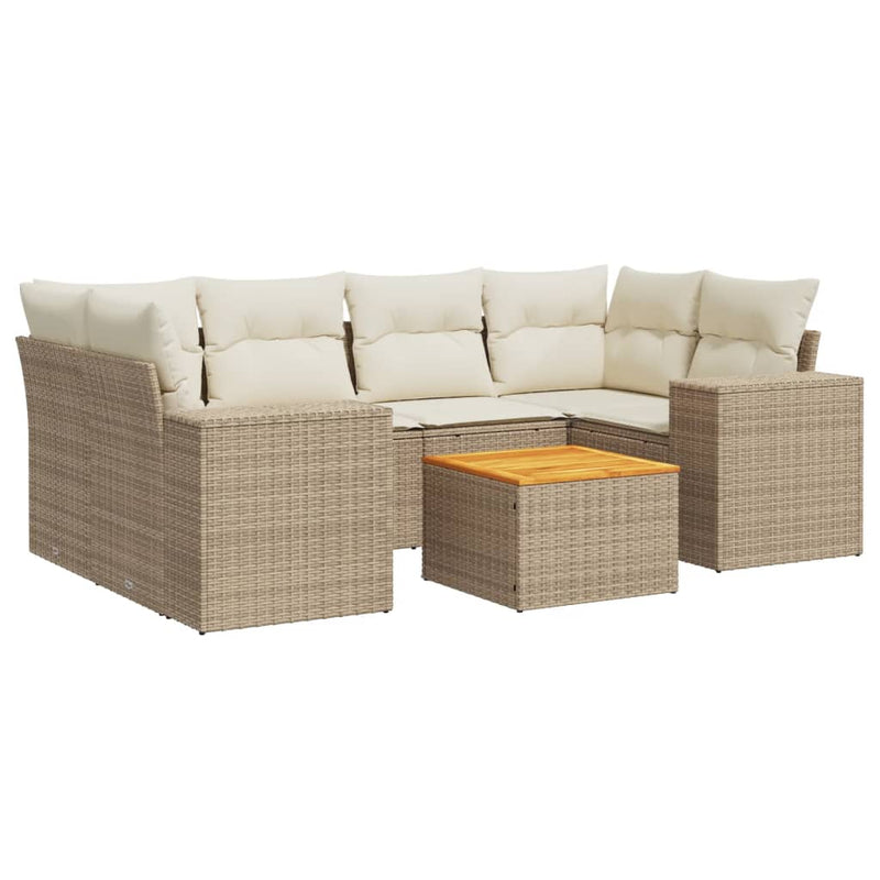 Set canapele de grădină, 7 piese, cu perne, bej, poliratan
