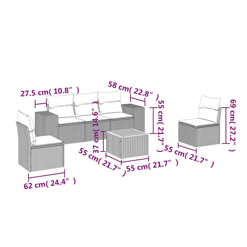 Set mobilier de grădină cu perne, 6 piese, negru, poliratan