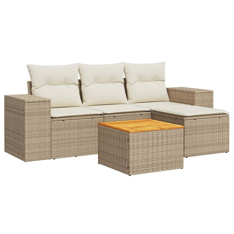 Set canapele de grădină cu perne, 5 piese, bej, poliratan