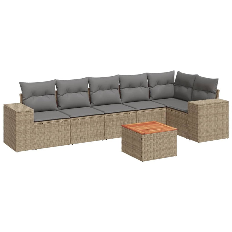 Set canapele de grădină, 7 piese, cu perne, bej, poliratan
