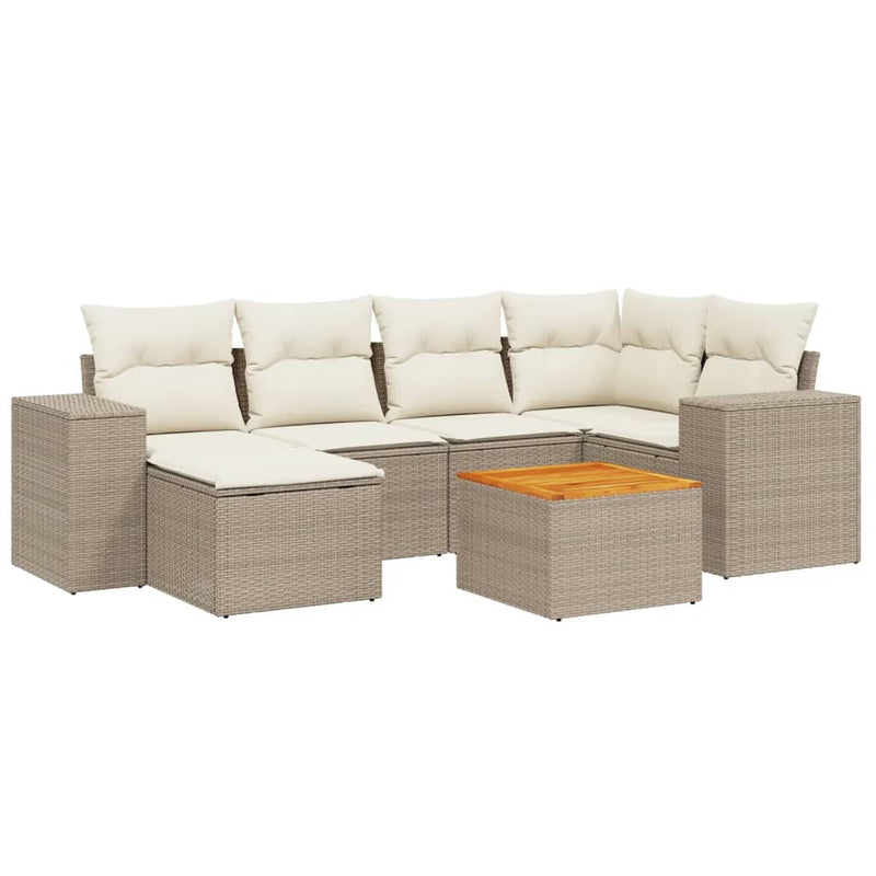 Set canapele de grădină, 7 piese, cu perne, bej, poliratan
