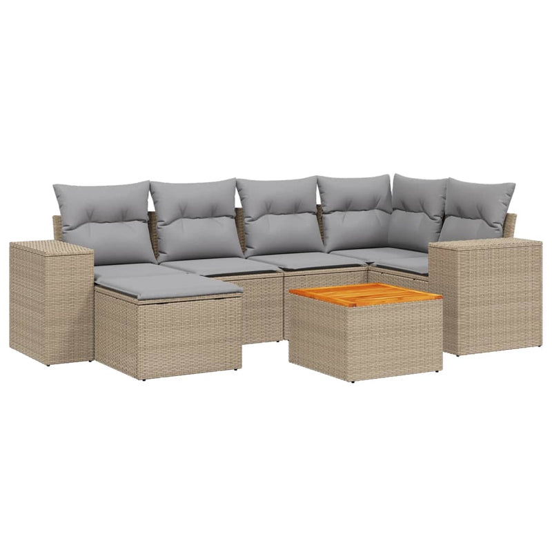 Set canapele de grădină, 7 piese, cu perne, bej, poliratan
