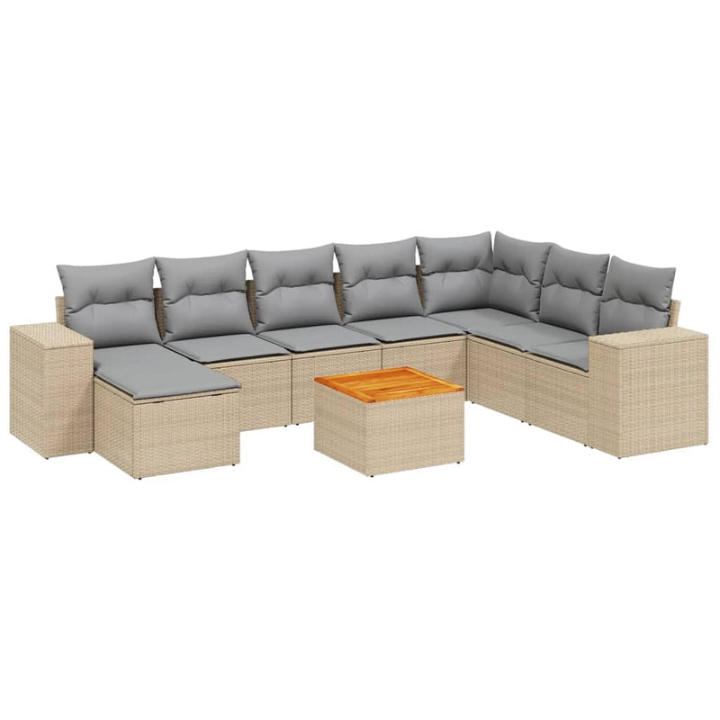 Set canapele de grădină, 9 piese, cu perne, bej, poliratan