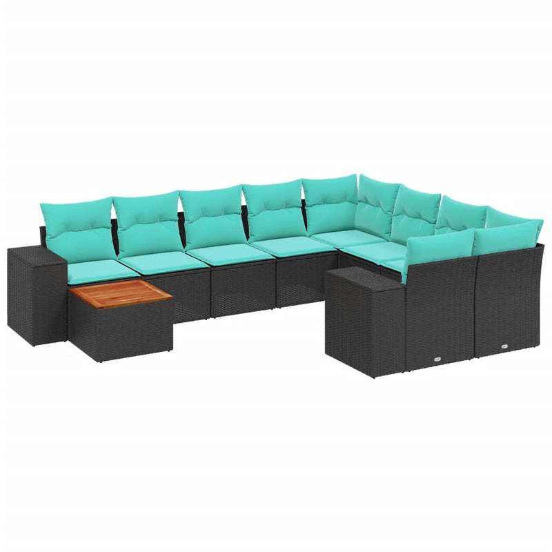 Set canapele de grădină cu 10 piese și perne, poliratan negru