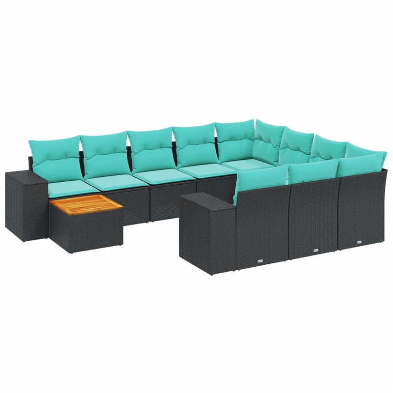 Set canapele de grădină cu 11 piese și perne, poliratan negru