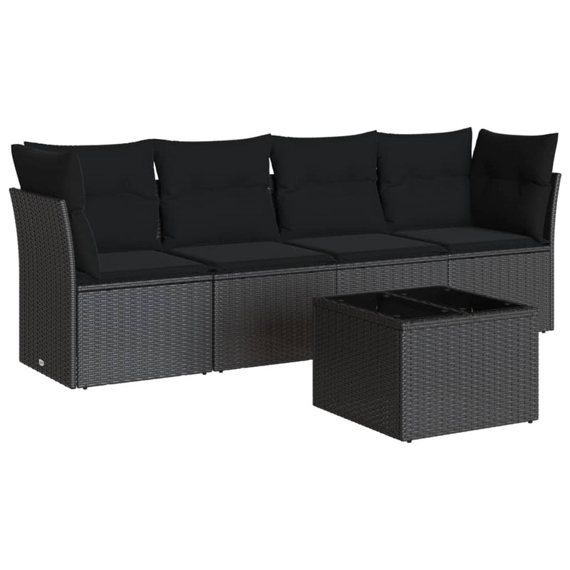 Set mobilier de grădină cu perne, 5 piese, negru, poliratan