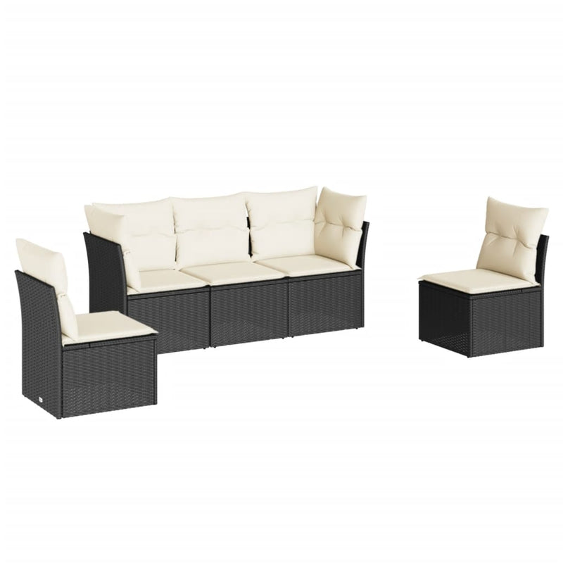 Set mobilier de grădină cu perne, 5 piese, negru, poliratan
