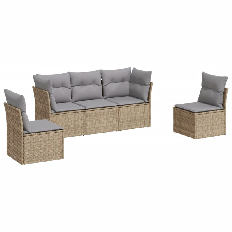 Set canapele de grădină cu perne, 5 piese, bej, poliratan