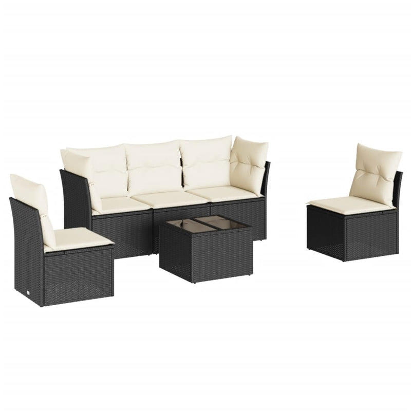 Set mobilier de grădină cu perne, 6 piese, negru, poliratan