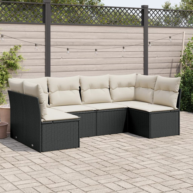 Set mobilier de grădină cu perne, 6 piese, negru, poliratan