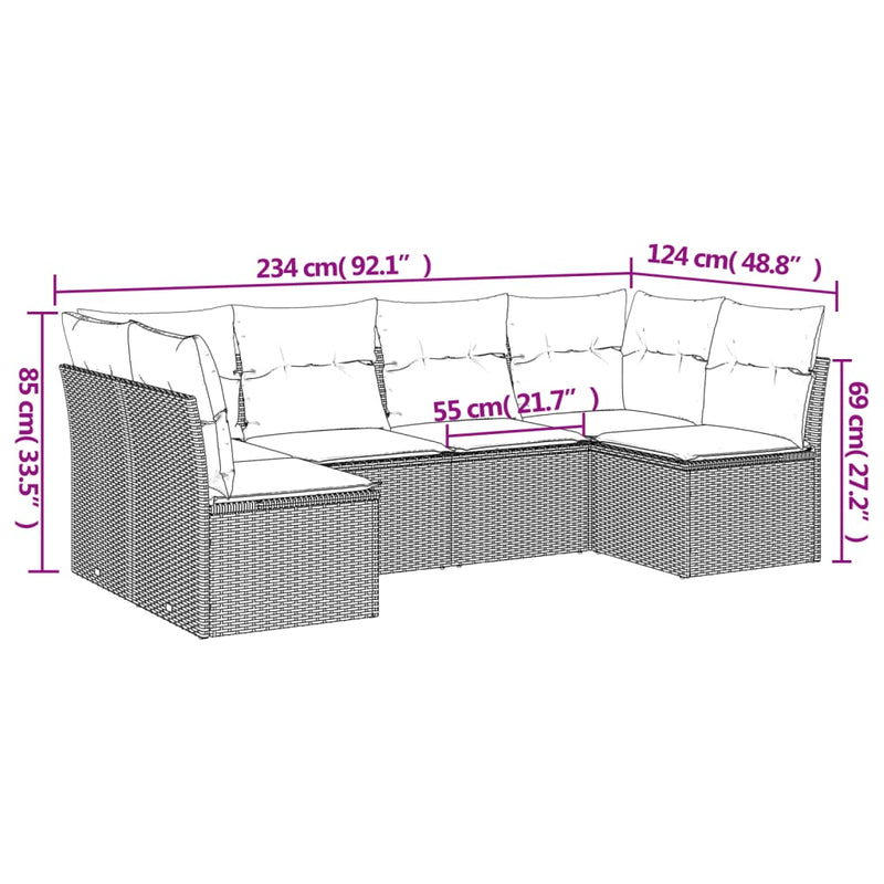 Set mobilier grădină cu perne, 6 piese, gri, poliratan