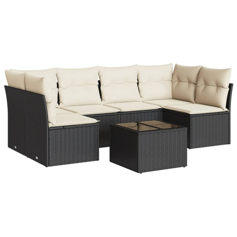 Set canapele de grădină cu perne, 7 piese, negru, poliratan