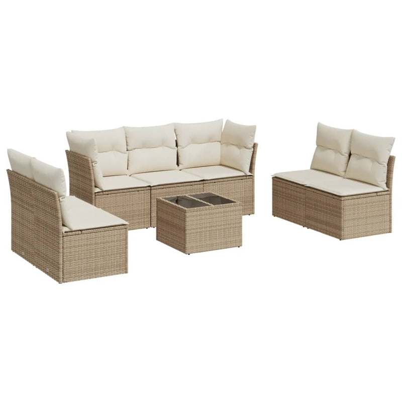 Set canapele de grădină, 8 piese, cu perne, bej, poliratan
