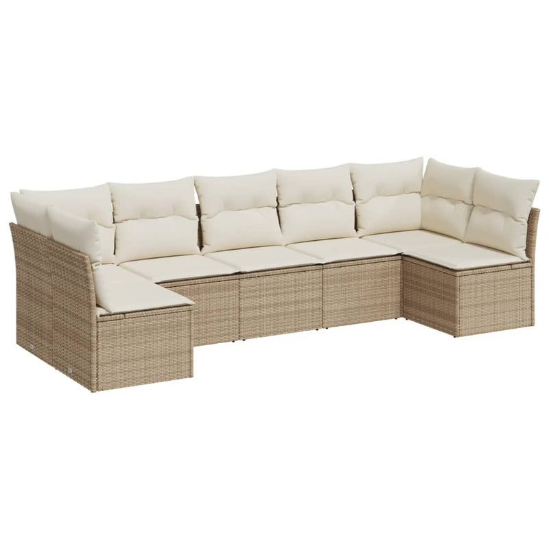 Set canapele de grădină, 7 piese, cu perne, bej, poliratan