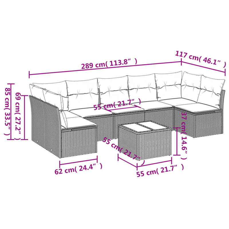 Set mobilier de grădină cu perne, 8 piese, negru, poliratan