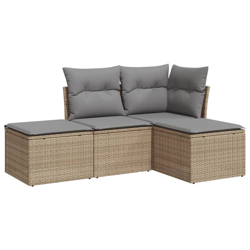 Set canapele de grădină, 4 piese, cu perne, bej, poliratan