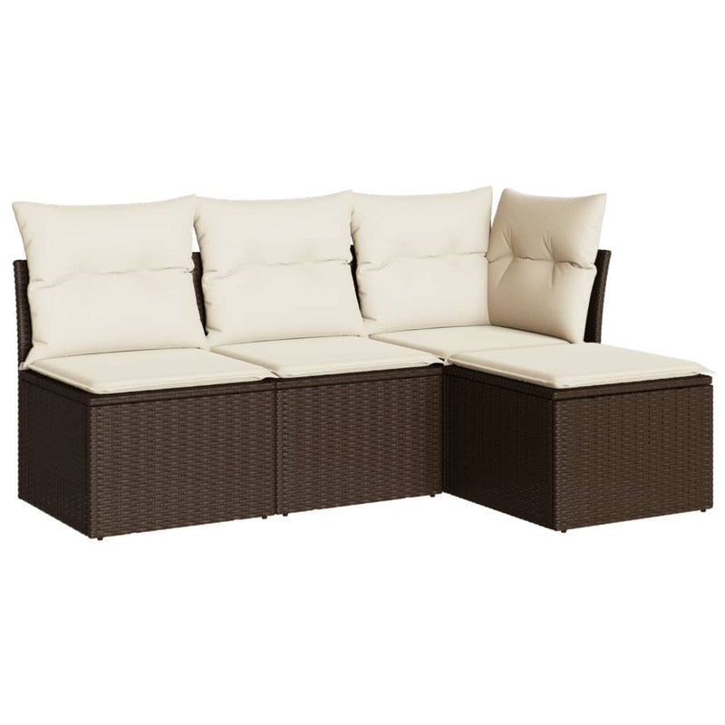 Set canapele de grădină, 4 piese, cu perne, maro poliratan maro
