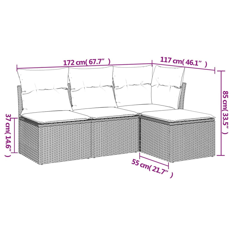 Set canapele de grădină, 4 piese, cu perne, maro poliratan maro