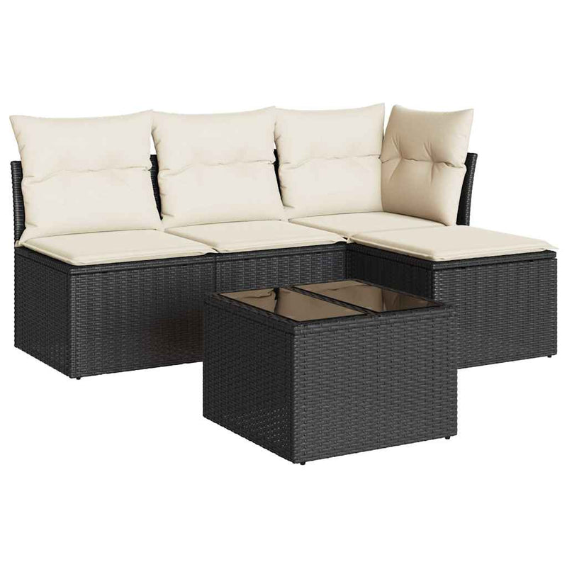 Set mobilier de grădină cu perne, 5 piese, negru, poliratan