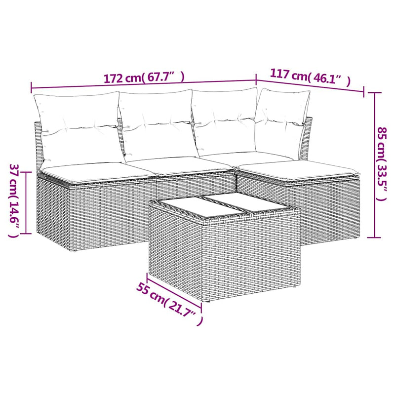Set mobilier de grădină cu perne, 5 piese, negru, poliratan