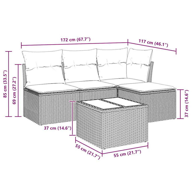 Set canapele de grădină cu perne, 5 piese, bej, poliratan