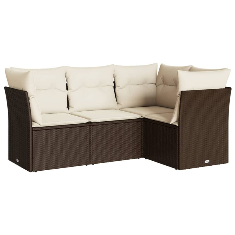 Set canapele de grădină, 4 piese, cu perne, maro poliratan maro