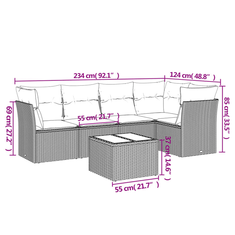 Set mobilier de grădină cu perne, 6 piese, negru, poliratan