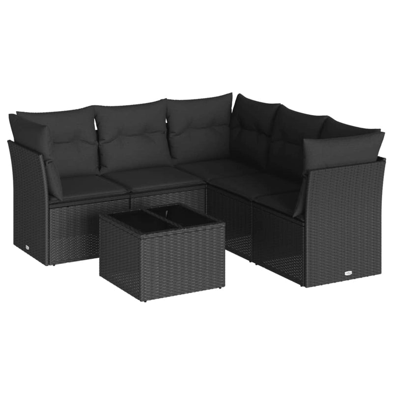 Set mobilier de grădină cu perne, 6 piese, negru, poliratan