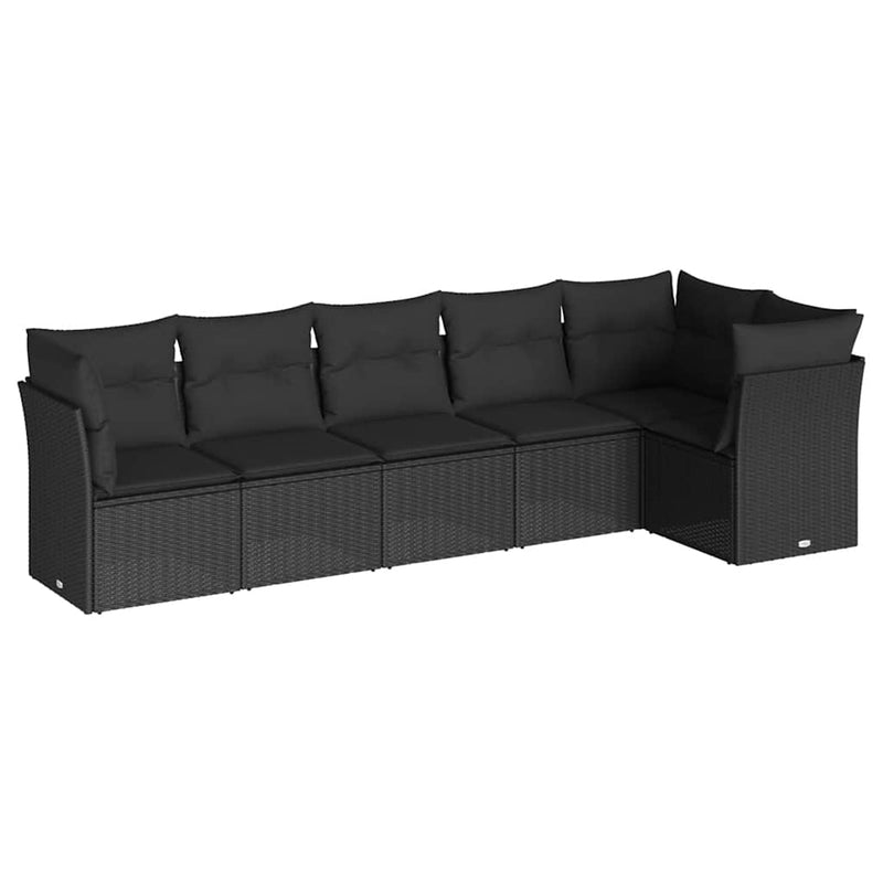 Set mobilier de grădină cu perne, 6 piese, negru, poliratan