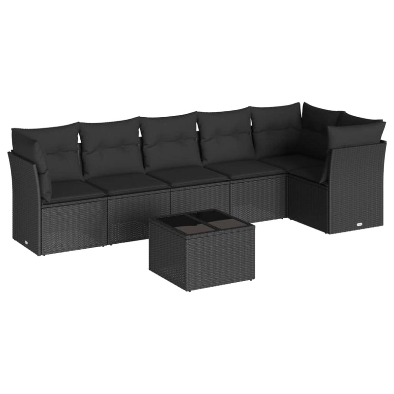 Set canapele de grădină cu perne, 7 piese, negru, poliratan