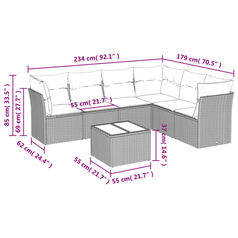 Set canapele de grădină, 7 piese, cu perne, bej, poliratan