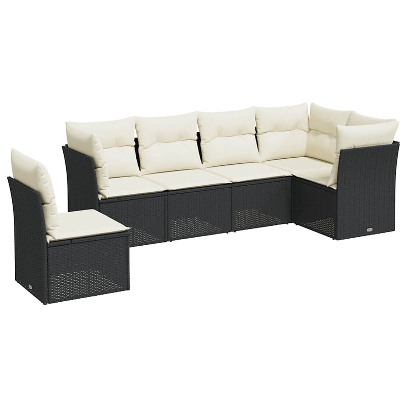 Set mobilier de grădină cu perne, 6 piese, negru, poliratan