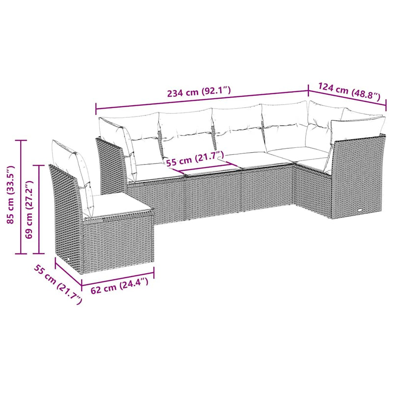 Set mobilier de grădină cu perne, 6 piese, negru, poliratan
