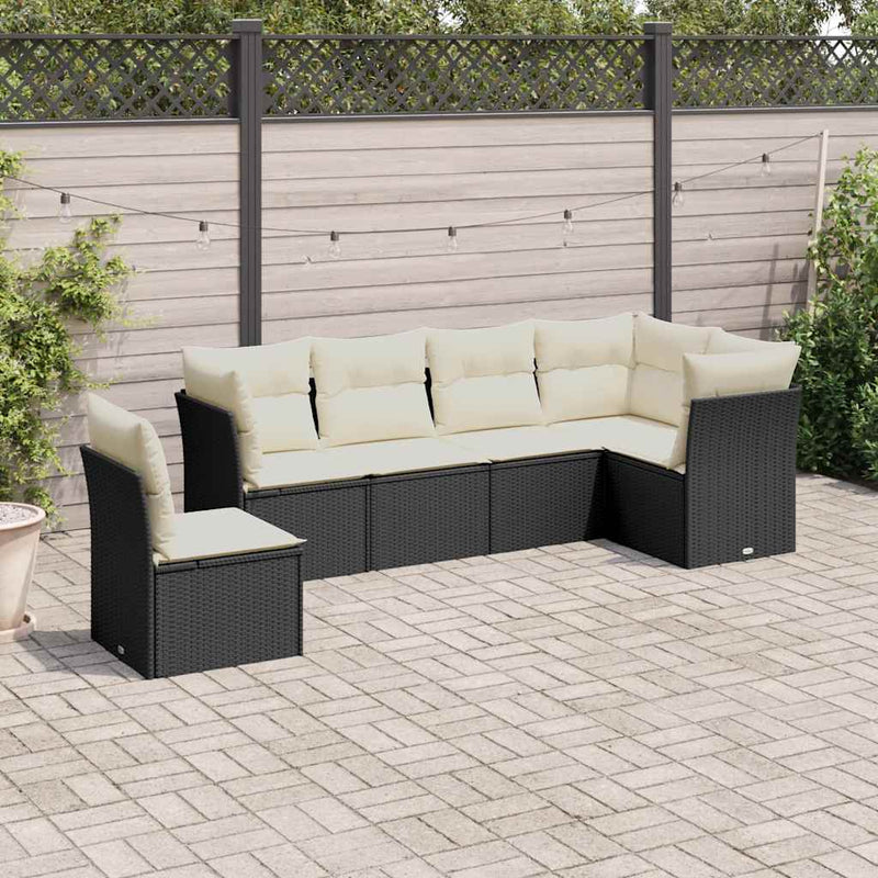 Set mobilier de grădină cu perne, 6 piese, negru, poliratan