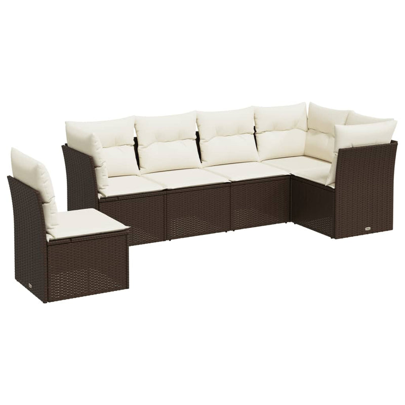 Set canapele de grădină cu perne, 6 piese, maro, poliratan