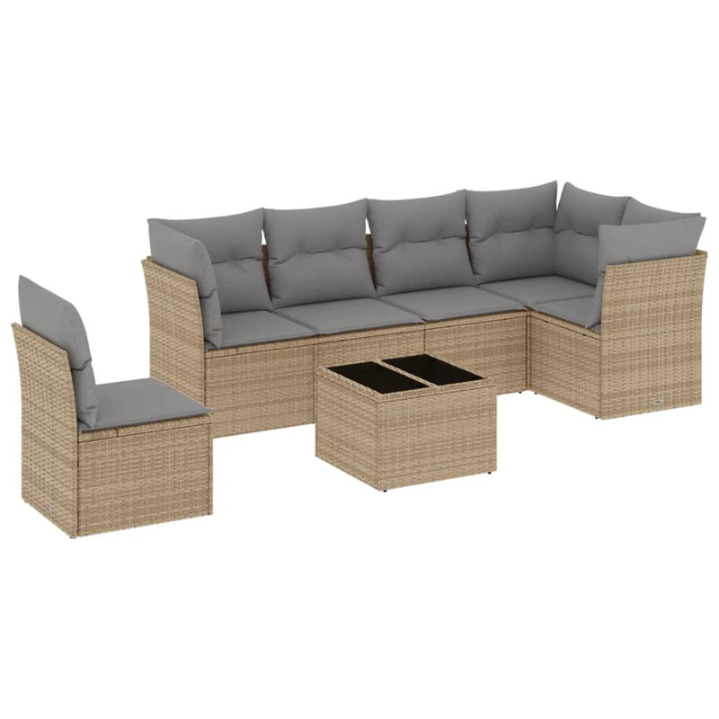 Set canapele de grădină, 7 piese, cu perne, bej, poliratan