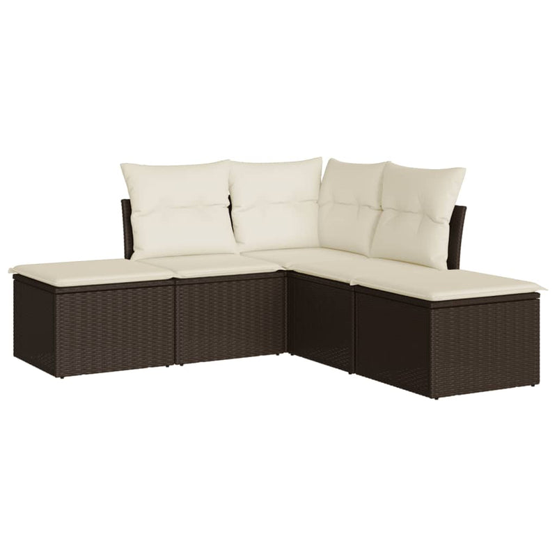 Set canapele de grădină cu perne, 5 piese, maro, poliratan