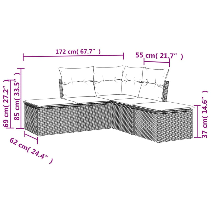 Set canapele de grădină cu perne, 5 piese, maro, poliratan