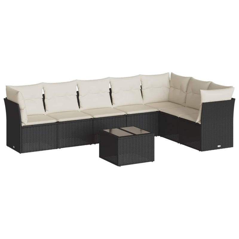 Set mobilier de grădină cu perne, 8 piese, negru, poliratan
