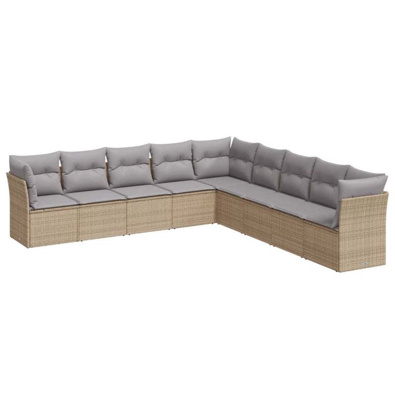 Set canapele de grădină, 9 piese, cu perne, bej, poliratan