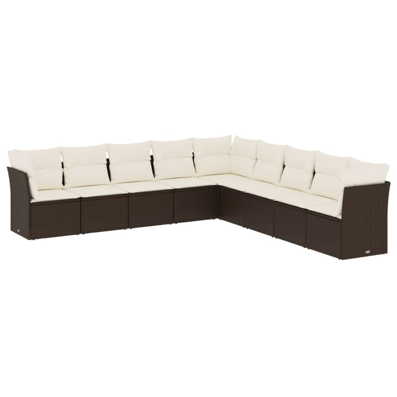 Set canapele de grădină cu perne, 9 piese, maro, poliratan