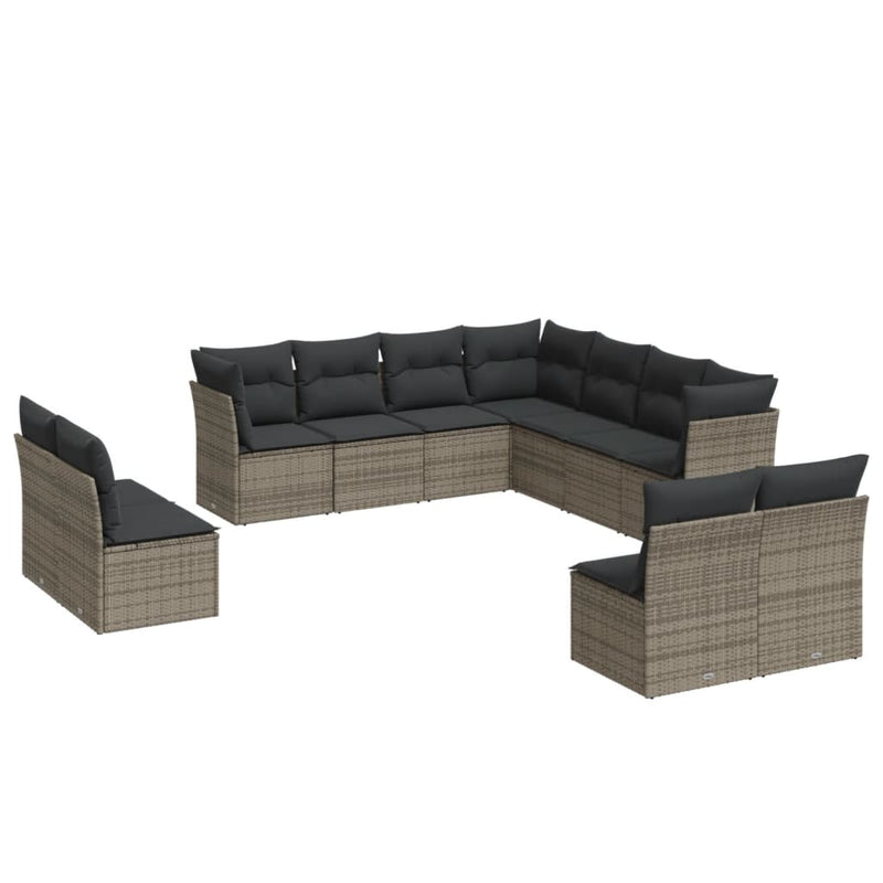 Set canapele de grădină cu perne, 11 piese, gri, poliratan