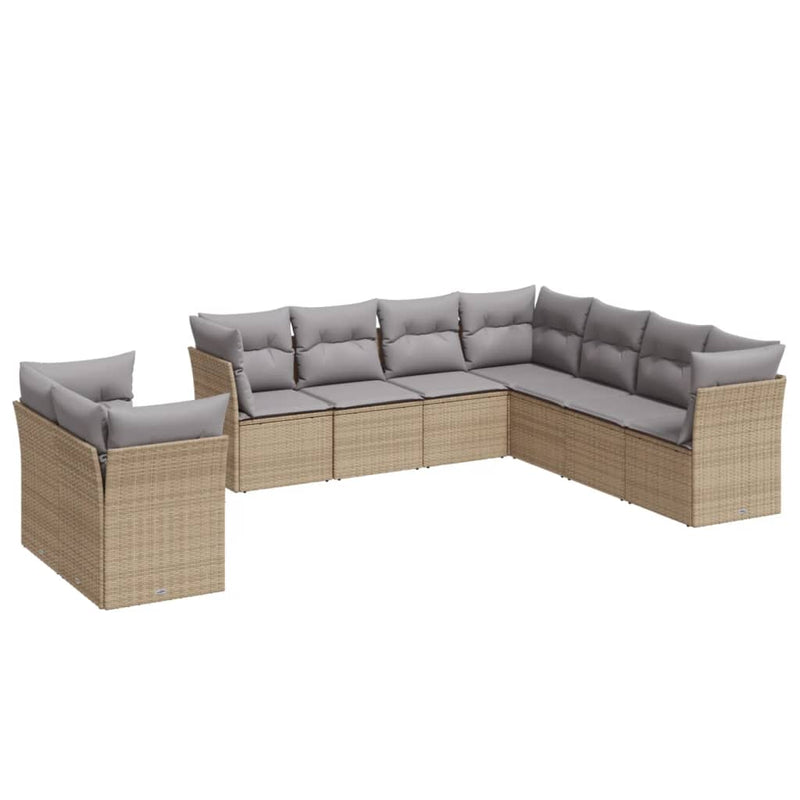 Set canapele de grădină, 9 piese, cu perne, bej, poliratan