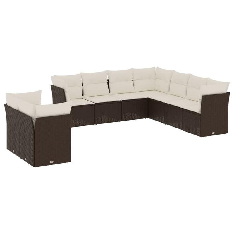 Set canapele de grădină cu perne, 9 piese, maro, poliratan