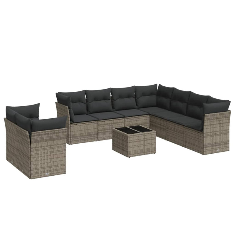 Set mobilier de grădină cu perne, 10 piese, gri, poliratan